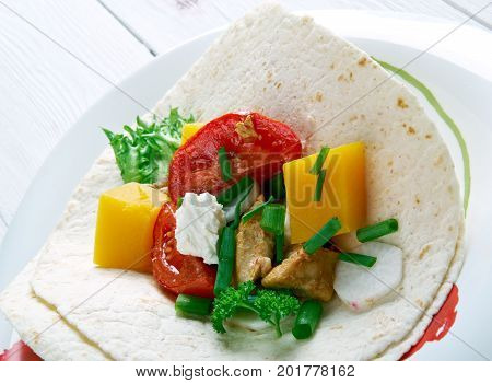 Mexican food dish Chipotle Squash Tacos cloose up meal
