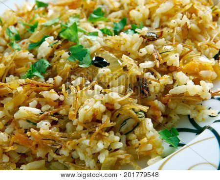 Turkish Pilaf - Sehriyeli pilav close up meal