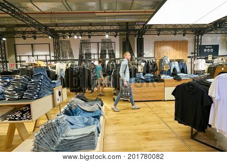 SAINT PETERSBURG, RUSSIA - CIRCA AUGUST, 2017: Bershka store at Galeria shopping center. Bershka is a retailer and part of the Spanish Inditex group