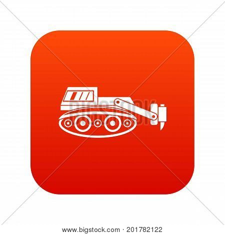 Excavator with hydraulic hammer icon digital red for any design isolated on white vector illustration