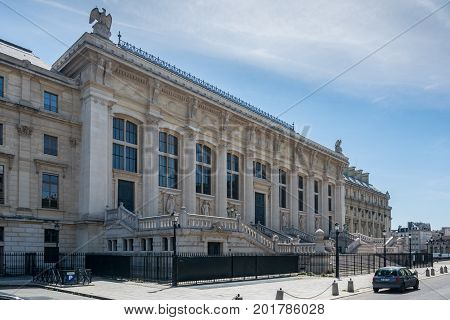 Paris France - August 13 2016: The Palais de Justice. This is the back of the building. The justice of the state has been dispensed at this site since medieval times.