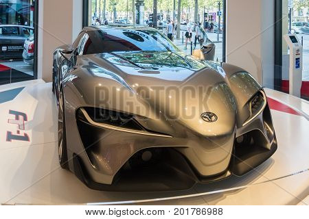Paris France - August 13 2016: A protoype of the FT-1 by Toyota seen on the Champs-Elysees in Paris.