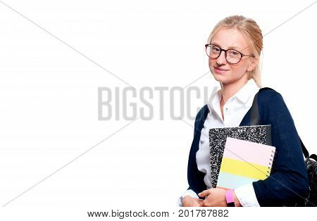 Happy Young Student Girl Holding Books.  Back To School