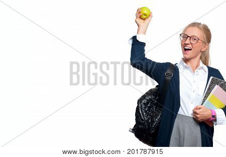 Happy Young Student Girl Holding Books.  Back To School