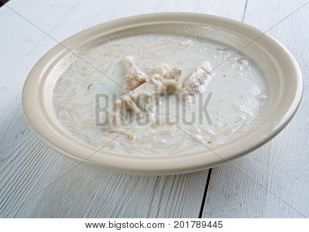 Greek lemon Chicken Soup close up natural meal