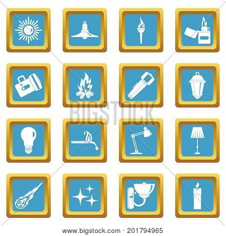 Light source symbols icons set in azur color isolated vector illustration for web and any design