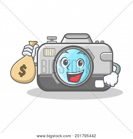 With money bag photo camera character cartoon vector illustration