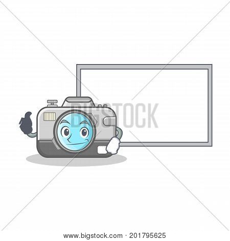 Thumbs up with board photo camera character cartoon vector illustration