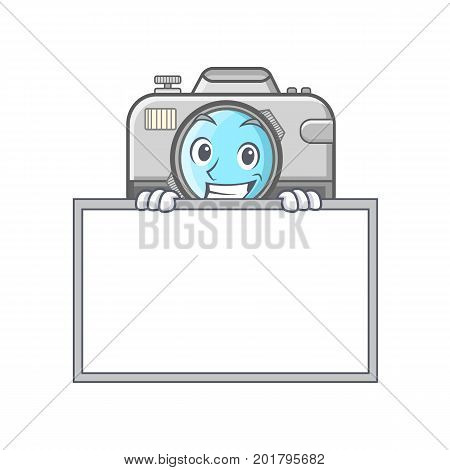 Grinning board photo camera character cartoon vector illustration