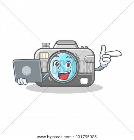 With laptop photo camera character cartoon vector illustration