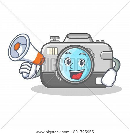 With megaphone photo camera character cartoon vector illustration