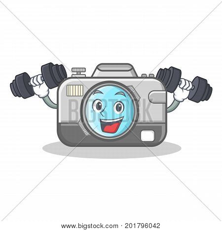 Fitness photo camera character cartoon vector illustration