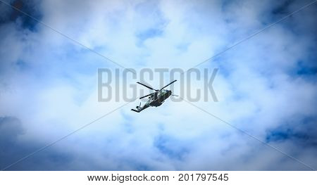 Nh90 Cayman Air Force Helicopter Flies Over Paris, France
