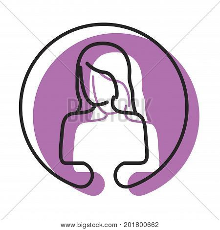 watercolor circular emblem silhouette of female half body and faceless vector illustration