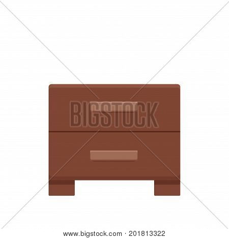 Bedside table flat colorful illustration. Wooden furniture for bedroom web site design or advertisement.  Isolated vector icon on White background