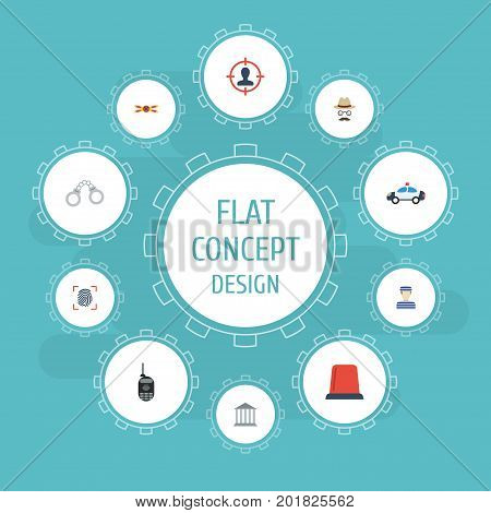 Flat Icons Manacles, Building, Suspicious And Other Vector Elements