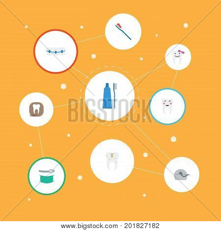 Flat Icons Dentition, Halitosis, Decay And Other Vector Elements