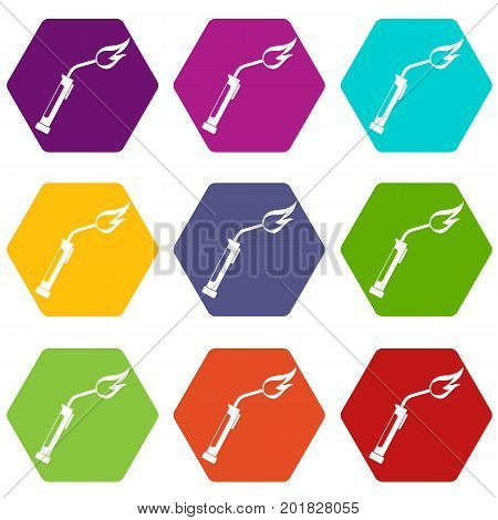 Welding torch icon set many color hexahedron isolated on white vector illustration