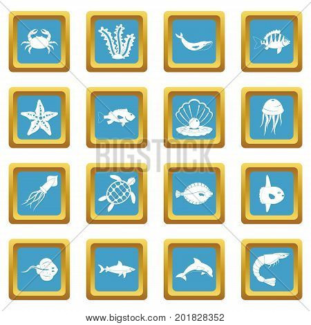 Sea animals icons set in azur color isolated vector illustration for web and any design