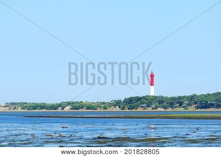 Lighthouse La Coubre at the French Atlantic coast in La Palmyre 