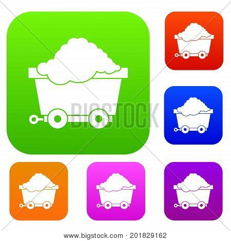 Cart on wheels with coal set icon in different colors isolated vector illustration. Premium collection