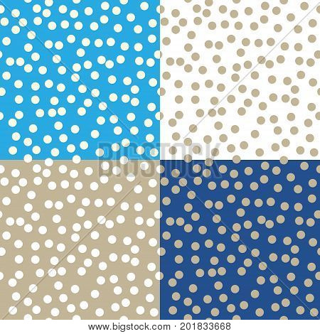 Set of four Seamless Pattern, Circles on Different Colored Background, Polka Dots Pattern for Fabric and Wrapping Paper, Vector Illustration