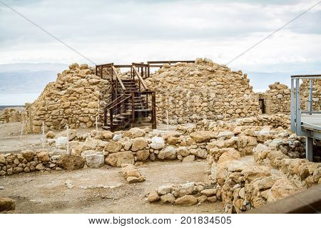 Qumran Caves archaeological site of Qumran National Park in Judaean Desert near the Dead Sea in Israel