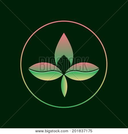 Three leaf gradient logo. Abstract eco logotype concept of branding. Two color triple leaf and tree symbol. Vector illustration on isolated dark background. Floral, ecologic and biologic concept.