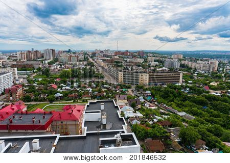 Aerial over the cultural center of Ufa