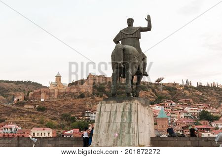 View on Vakhtang Gorgasali statue in Tbilisi Georgia