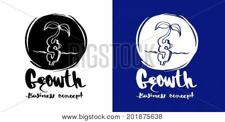 Hand drawn caligraphy Growh icon or logo. business concept Lettering vector illustration.