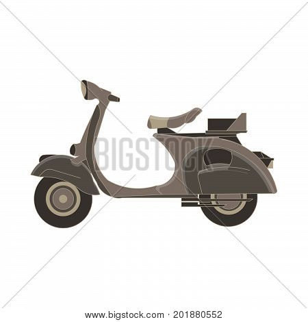 Vector scooter flat icon delivery illustration. Bike side view isolated. Cartoon city classic concept cycle delivery design electric fast freedom.Hipster motorbike old retro sport speed street vintage