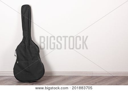 Soft Guitar Cover with Classical Acoustic Guitar in an Empty Room with Copy Space extreme closeup