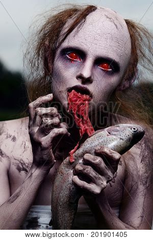 Portrait Of A Horrible Scary Fantasy Style Mystic Creature. Horror Or Halloween Concept.