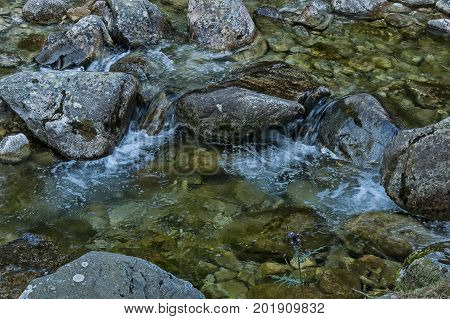 View of river Iskar close up in Rila mountain, Bulgaria, Europe