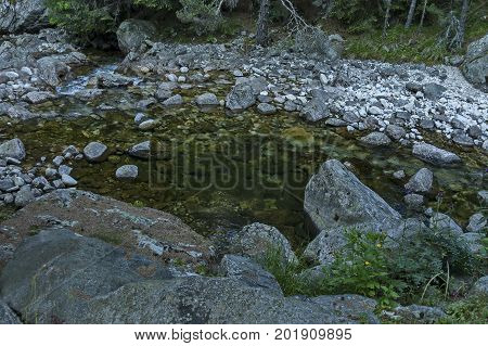 View of river Iskar close up in Rila mountain, Bulgaria, Europe