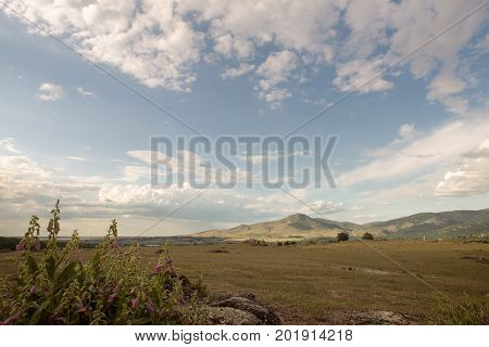 Sunrise over the green fields in Valsain Spain