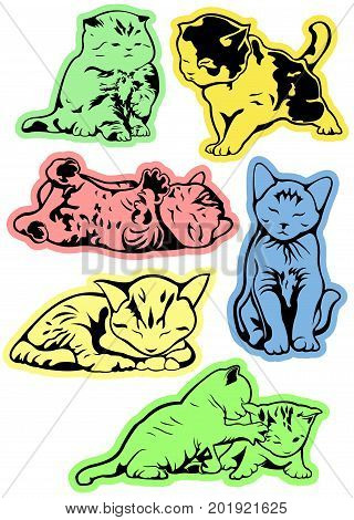 Funny vector kittens on a colored background.