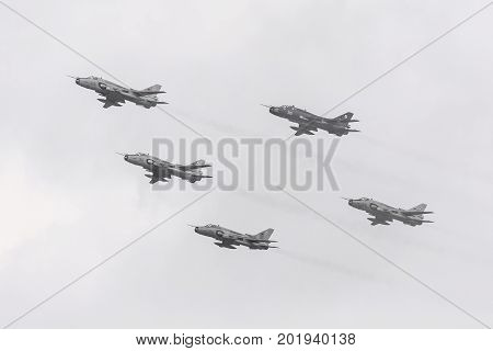 Radom, Poland - August 26, 2017 : Polish Su 22 Fighter Display During Radom Air Show 2017.