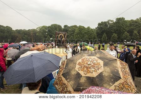Czestochowa Poland 26 August 2017: Jubilee 300 of anniversary of the coronation of the image of the Mother of God of Czestochowska with papal crowns. Carrying the image for the Jasna Gora peak.