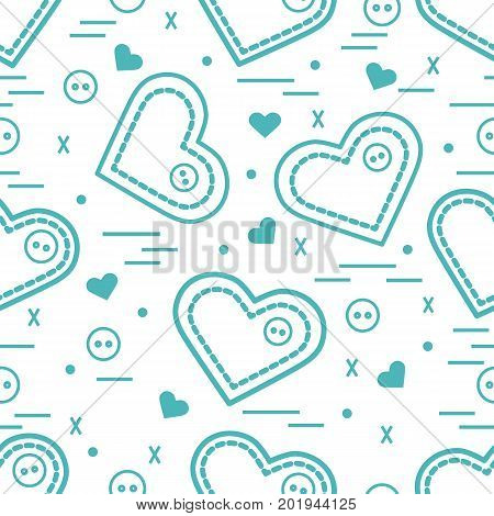 Cute Seamless Pattern With Needle Cases And Buttons. Greeting Card Valentine’s Day.
