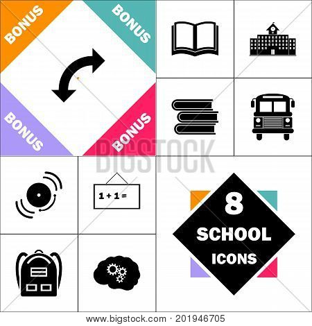 U-Turn Icon and Set Perfect Back to School pictogram. Contains such Icons as Schoolbook, School  Building, School Bus, Textbooks, Bell, Blackboard, Student Backpack, Brain Learn