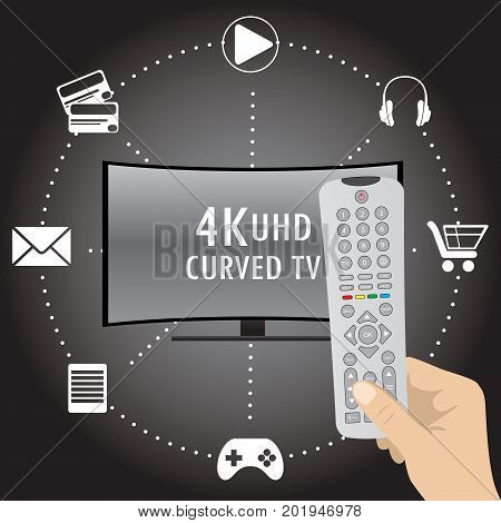 4K Tv With Icons Of Different Applications And Remote Control In