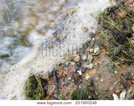 Waves At The Edge Of A Lake Shore On A Windy Day
