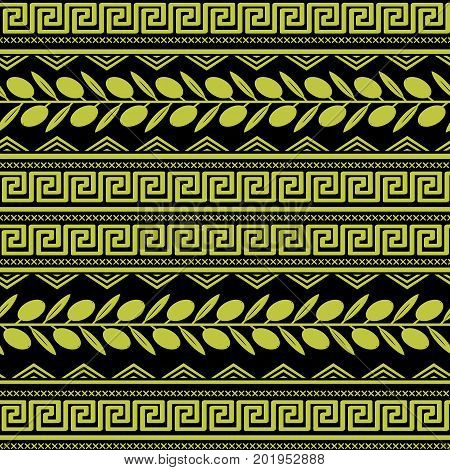 Seamless pattern with olive ornament. Green and black vector background