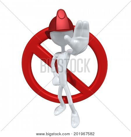 The Original 3D Character Fireman Illustration With A No Symbol
