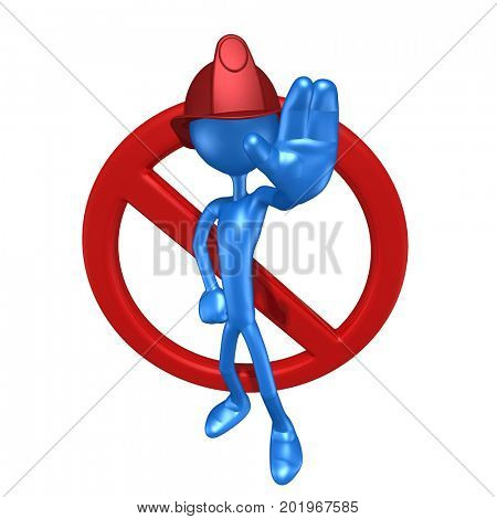 The Original 3D Character Fireman Illustration With A No Symbol