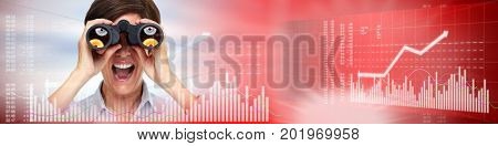 Investor woman with binoculars