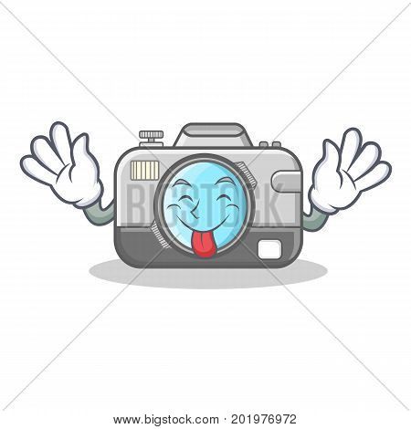 Tongue out camera caharacter cartoon design vector illustration