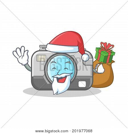 Santa with gift camera caharacter cartoon design vector illustration